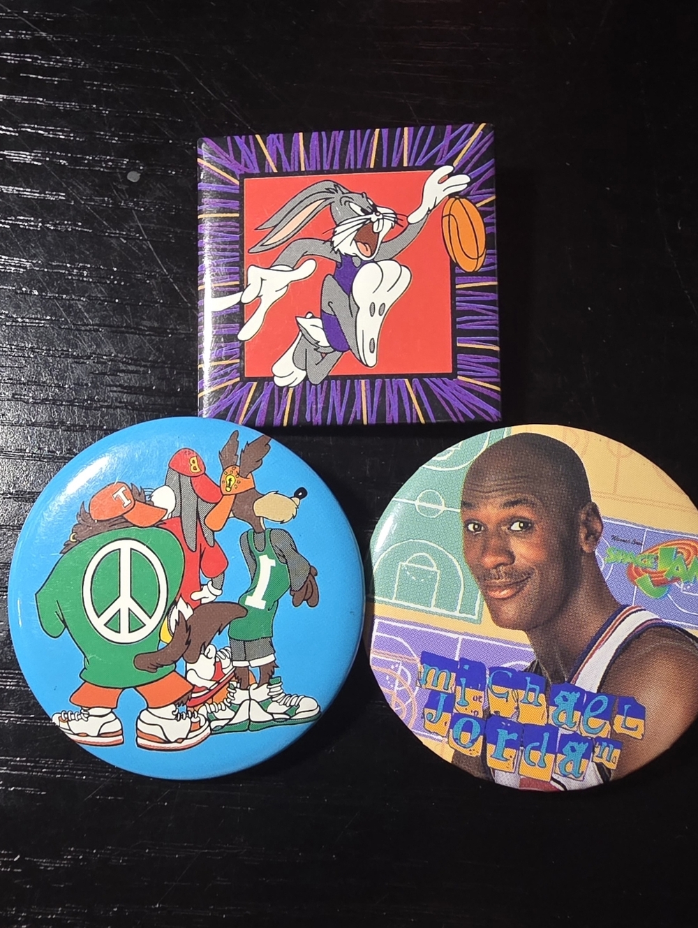 3 Vintage Space Jam Button Pin Back Looney Tunes Basketball Michael Jordan